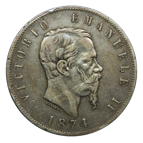 1861-1878 Italy 5 Lire Silver Crown